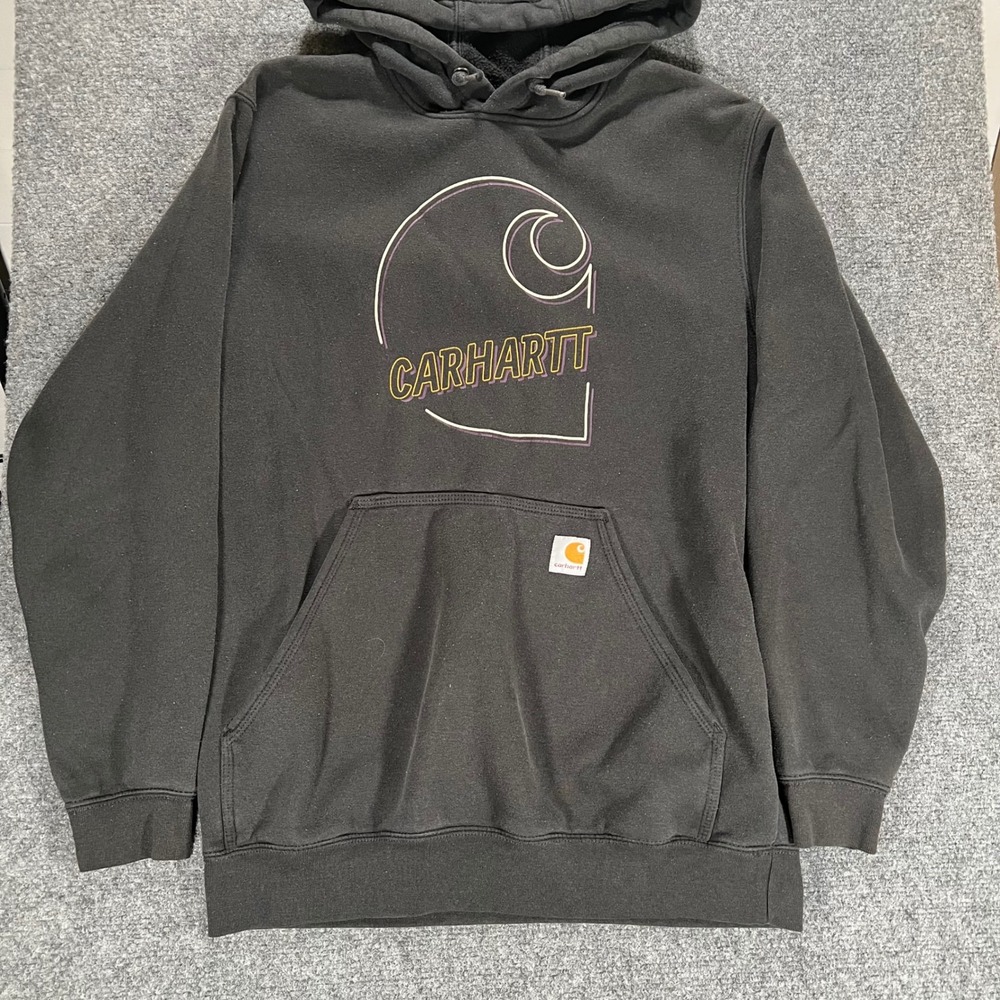 Carhartt Mens Loose Fit Graphic Logo Hoodie Black Sweatshirt Medium 105432-BLK